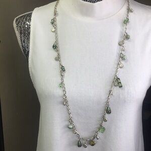 Vintage DARCY LEE NEW YORK Estate Silver tone Gold Art Glass Necklace 38"